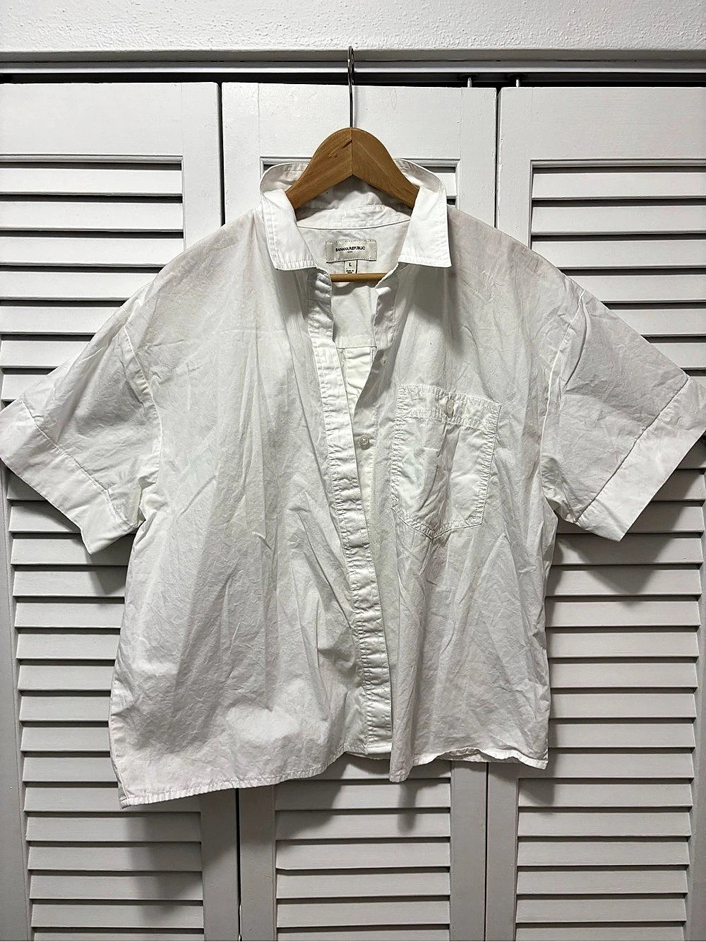 Banana Republic Boxy Cotton Poplin Short-Sleeve Shirt White Large Like New